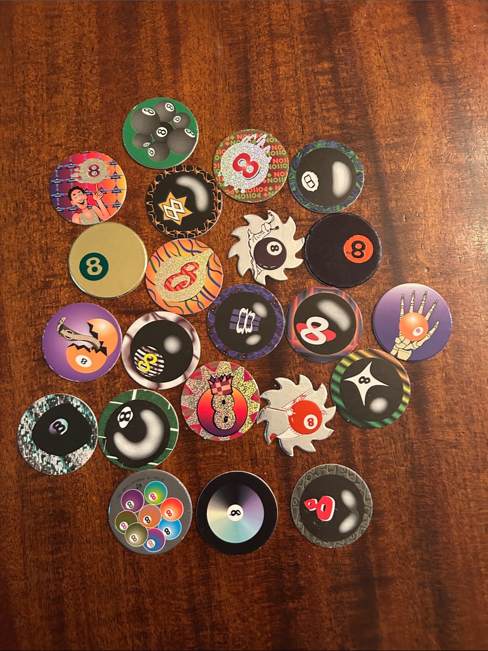 POGS - Vintage from 1990’s- Eight Ball- set of 22 POGS🎱🎱
